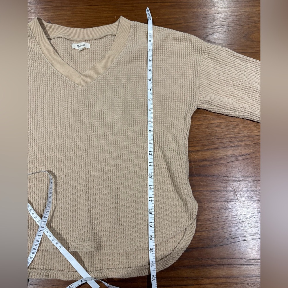 Brown Tan Madewell Waffle Knit V Neck Pullover Long Sleeve‎ Shirt Size S - Picture 7 of 8